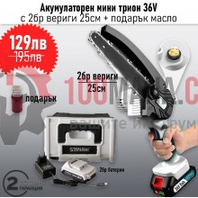 Акумулаторен трион за клони Stahlmayer 36V с 2бр батерии 8ah, 2бр вериги 25см шина и зарядно